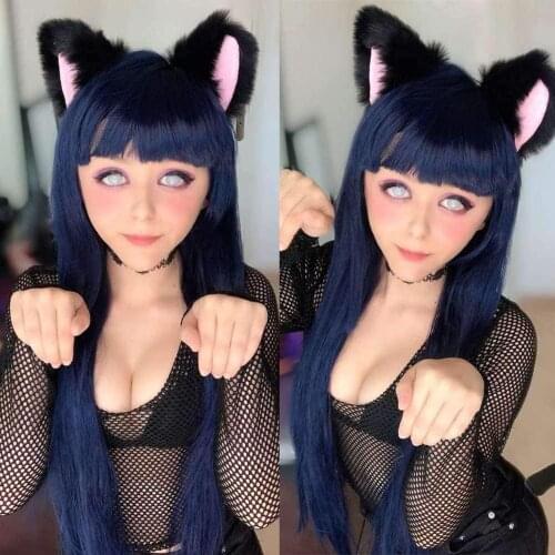 Blue Lace Front Wigs for Women Dark Blue Synthetic Lace Wig Silky Straight Natural Looking Soft Wig Cosplay Party Daily Wear 24