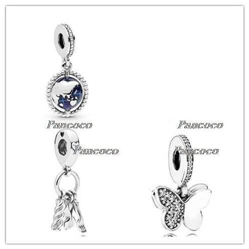 925 Sterling Silver Bead Charm Fluttering Butterfly With Crystal Pendant Bead Fit Pandora Bracelet & Necklace Jewelry