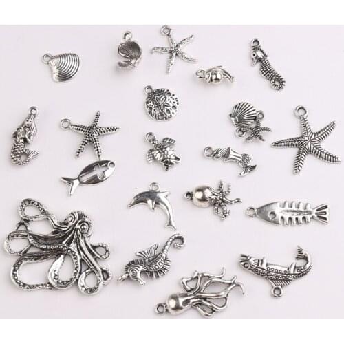 Mix Tibetan Crafts Charms Starfish Pendants 30PCS Dolphin Charm Metal Beads For DIY Making Necklace Accessories