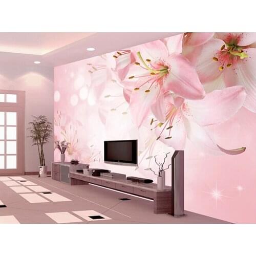 Custom pink wallpaper, lily flower wall murals for the living room bedroom TV wall waterproof Embossed papel DE parede