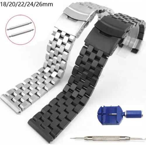 18mm 20mm 22mm 24mm 26mm Stainless Steel Watch Band Silver Black Metal Watch Strap Women Men Wrist Bracelet Watchband with Tool