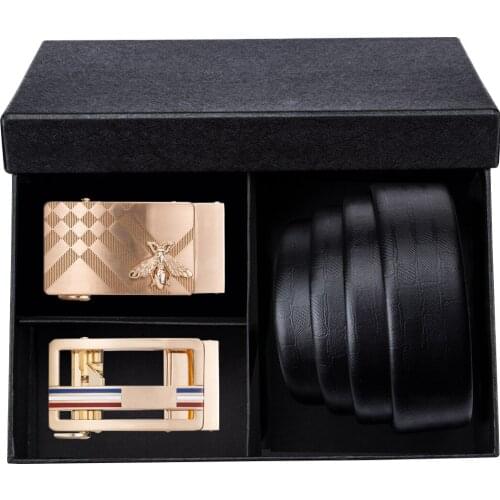 Men Leather Belt Designer Metal Automatic Buckle Belts Luxury Black Jeans Strap Cummerbunds Male Men Gift Box Set DiBanGu