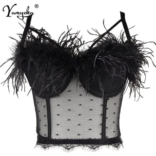 Sexy see through Black bustier corset crop top women summer mesh halter tank y2k top push up bra clubwear Cropped womens tops