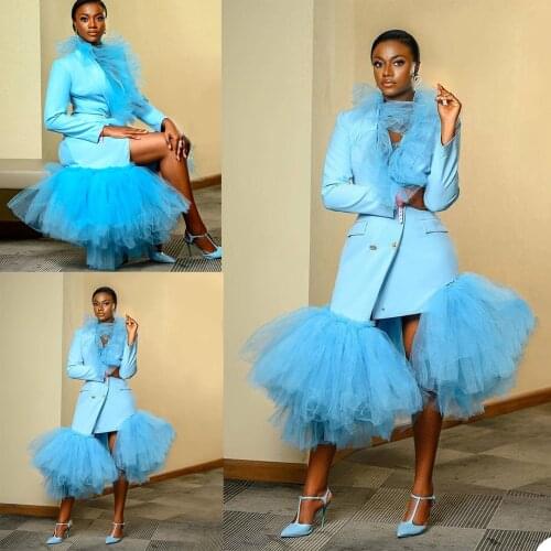 Blue Mother Of The Birde Dress Suits Unique Design Dress Blazer Evening Party Prom Wedding Tulle Tuxedos Wear Outfits