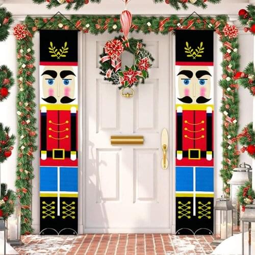 Nutcracker Soldier Christmas Door Banner Ornament Santa Claus Merry Christmas for Home Navidad New Year Xmas Decorations