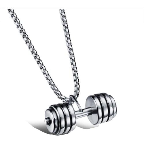 Sports Dumbbell Pendant Necklace for Men Boys Stainless Steel Fitness Bodybuilding Hip Hop Jewelry Gift