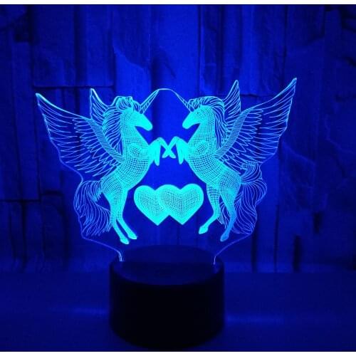 Unicorn Heart 3D LED Night Light Unicornio Party Cartoon Lamp 7 Color Change Children Bedroom Beside Sleeping Lighting Baby Gift