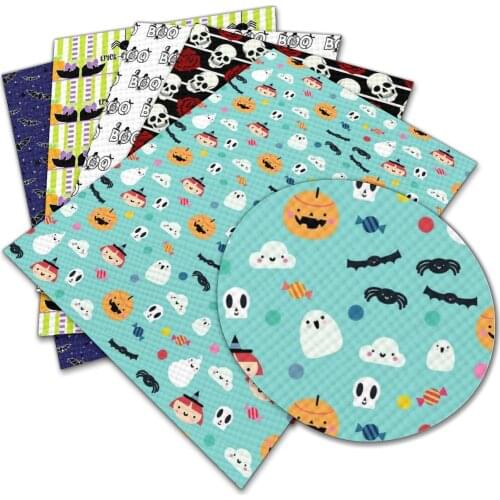 Different Sizes of Halloween Cartoon Lichi Faux Leather Fabrics for DIY Sewing Bowknot Bags