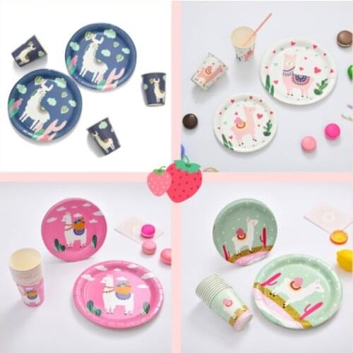 Alpaca Party Decoration Disposable Tableware Paper Plate Cup Napkin Straw Supplies Animals Happy Birthday Party Decor Children