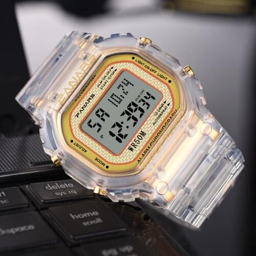 RGTOPONE Waterproof Multi-function Digital Watches Square Large Screen Display Transparent Electronic Watch Alarm Timer Clock