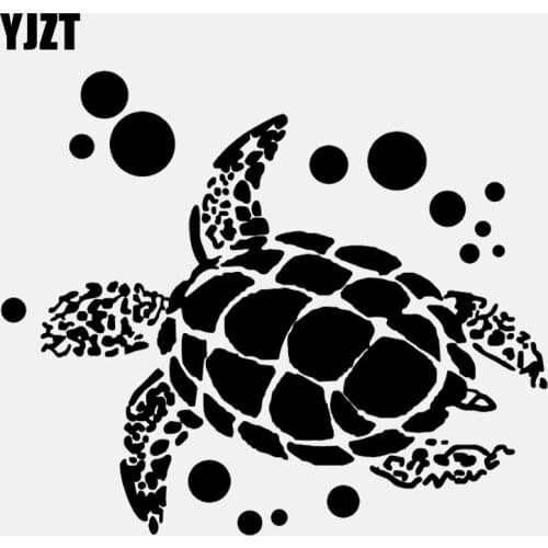 YJZT 13.7CM*11.6CM Fun Marine Animals with Bubble Vinyl Decoration Black/Silver Car Sticker C22-0789