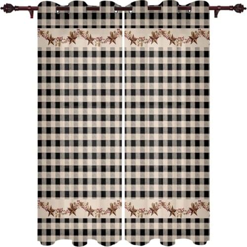 Country Style Retro Black Plaid Window Curtains for Living Room Kitchen Curtain with Valance Kids Room Home Decor