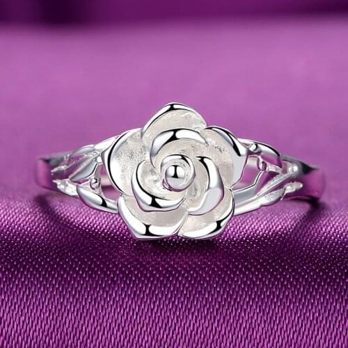 Cute Female Ladies Small Rose Flower Ring 100% Real 925 Sterling Silver Wedding Rings For Women Promise Love Engagement Ring
