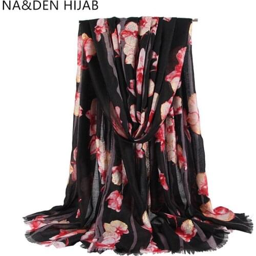 1PCS Viscose Flower printing scarves Long muffler Hi-Q ladies wraps Winter scarf Islamic bandana Solid shalws Muslim hijab