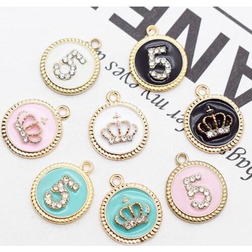 10Pcs 16*19mm Fashion Crown Number 5 Enamel Charms For DIY Jewelry Making Earrings Necklace Pendant Accessories Handcraft Gifts