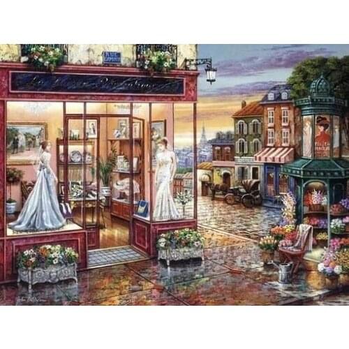 14/16/18/27/28 Needlework,Romantic town corner shop ScenicEmbroidery,DIY DMC Cross stitch kit,Art Pattern Cross-Stitching Decor