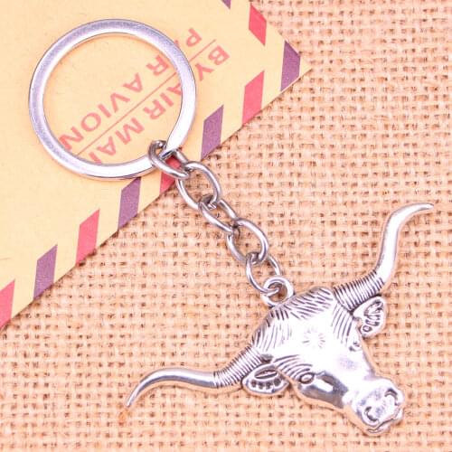 20pcs Fashion Keychain 60*31 mm longhorn bull steer head Pendants DIY Men Jewelry Car Key Chain Ring Holder Souvenir For Gift