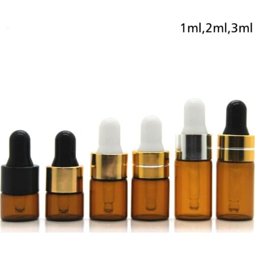 2017 New 1ML 2ML 3ML Brown Glass Dropper Bottle with Pipette, Small Empty Essential Oil Bottle