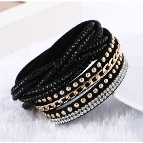 2018 Newest Fashion Sell Hot Charm bracelets weaving Multilayer Rhineston Leather Bracelets Women gift Bracelet