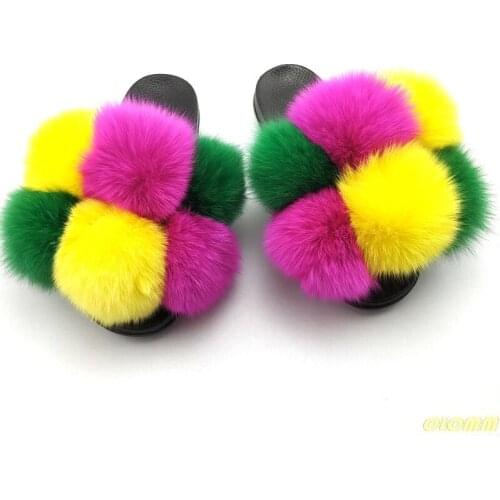 2020 Real Fox Fur Slides Wholesale Furry Sliders Women Ladies Fur Slippers hand mada amazing Quality