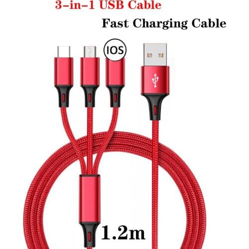 3 In 1 USB Charging Cable For Samsung Xiaomi Huawei Apple Mobile Phone USB Type C Fast Charger Tablet Charging Cable Accessories