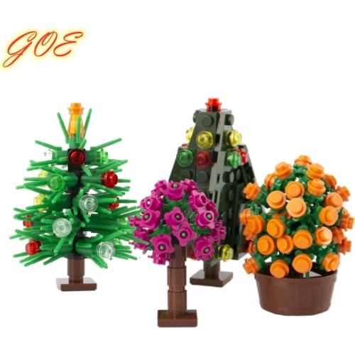 DIY City Street Accessory Christmas Tree Blocks Colorful Grass Garden Building Blocks Bush Flower Plants Bricks Toys for Kids