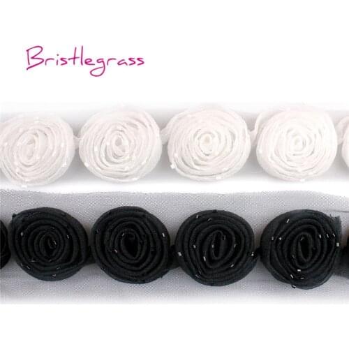 BRISTLEGRASS 1 Yard 1.96" 5cm Beaded Organza Flower Tulle Mesh Lace Trim Kids Headband Bridal Wedding Dress Costume Sewing Craft