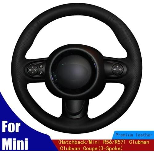 Car Steering Wheel Cover Black PU Artificial Leather For Mini(Hatchback/Mini R56/R57) Clubman Clubvan Coupe(3-Spoke)