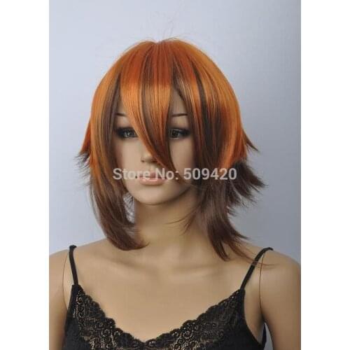 Cos orange brown mix short straight cosplay full wig woman