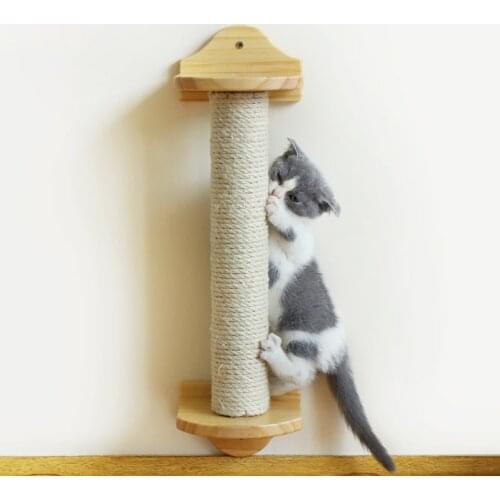 Wall Mounted Cat Scratching Post Tree Wood Toy Cat Climbing Frame Scratcher Wall Play For Cat Claw Sharpener Furniture Protector