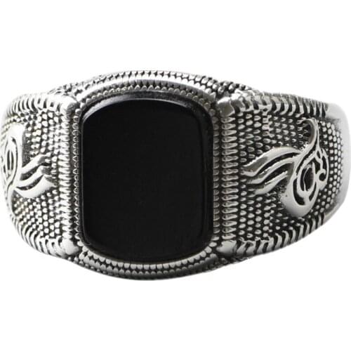 BOCAI Real Pure S925 Silver Jewelry Retro 2021 Trend Inlaid Black Agate Punk Mens Ring