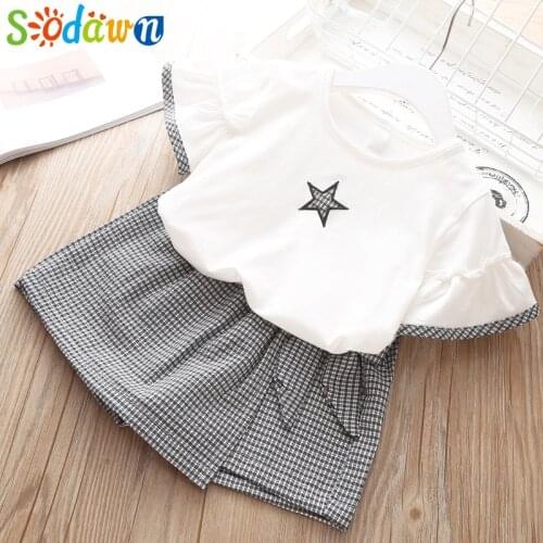 Sodawn Kids Clothes Set Summer Clothes For Kids Girl Brand New Star T-Shirt +Waistband Pant Skirt Set Girls Clothes
