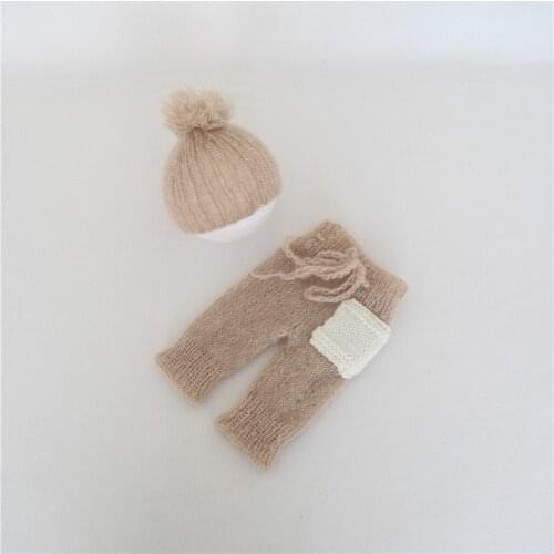 Cute Newborn Pant and Hat knitted Baby Cap Lovely Baby Beanie Mohair Newborn Outfits Crochet Infant Clothes Set Studio Props