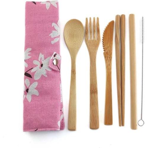 Bamboo Cutlery Set Travel Utensils Biodegradable Wooden Dinnerware Outdoor Portable Flatware Zero Waste Bamboo Tableware Set