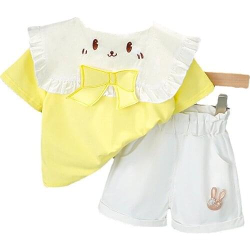 Girls 2021 New Childrens Clothing New Summer Two-piece Suit Female Baby 1 2 3 Years Old Cute Solid Color