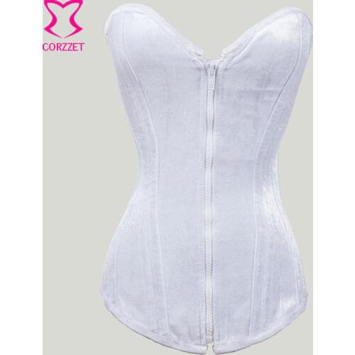 Sexy Bridal Corsets And Bustiers White Velvet Zipper Corpetes E Espartilhos Gothic Steel Boned OverbustWedding Corset Lingerie