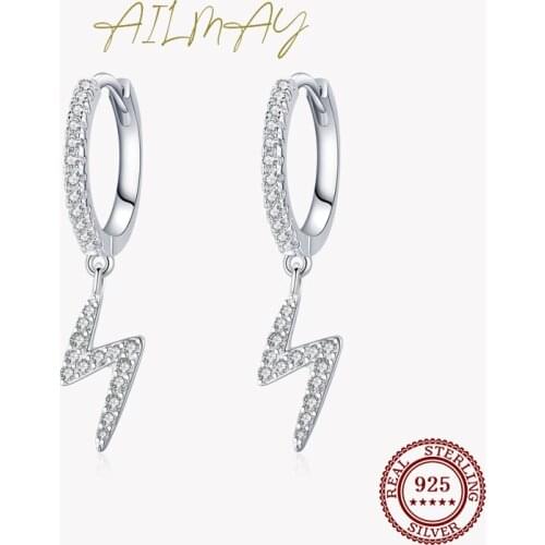 Ailmay 925 Sterling Silver Geometric lightning Dangle Earrings Fashionc Charm Clear CZ for Women Wedding Engagement Jewelry Gift