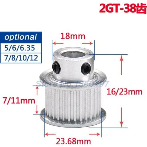 Drive Belt Pulleys GT2 38 Teeth Timing Pulley Alumium Bore 5/6mm/6.35/7/8/10mm/12mm Fit for 2GT Belt Width 7mm/11mm