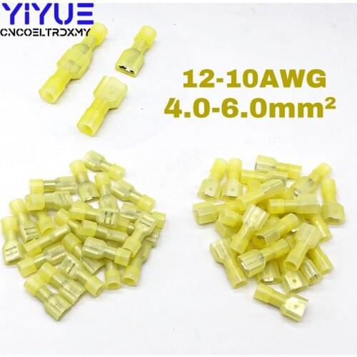 50PCS Male Female Yellow Insulated Spade joint Connector Crimp Terminal Connectors Cable Wire Connector MDFN FDFN5.5-250