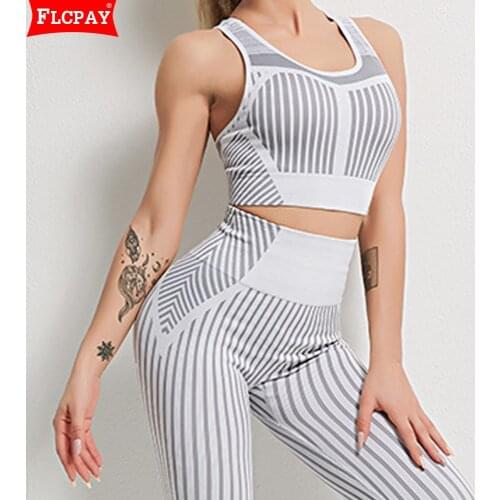 Yoga 2Pcs Tracksuits Clothing Suit Women Running Sports Bra Training High Waist Lenggings Pants Fitness Sportswear