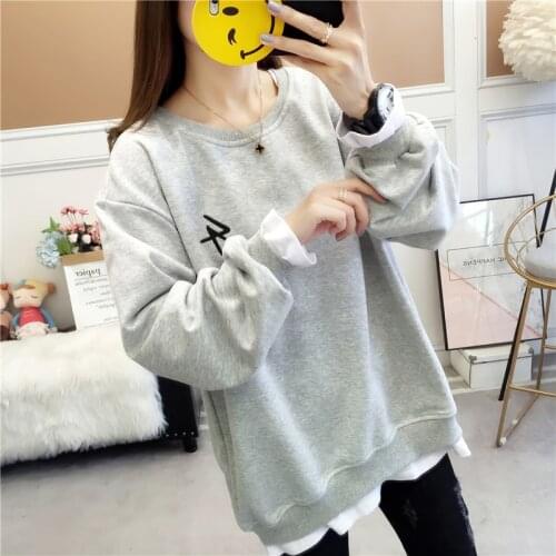#2509 Korean Style Harajuku Streetwear Sweatshirt Women Split Joint Pullover False Two Piece Sweatshirts Loose Harajuku Autumn