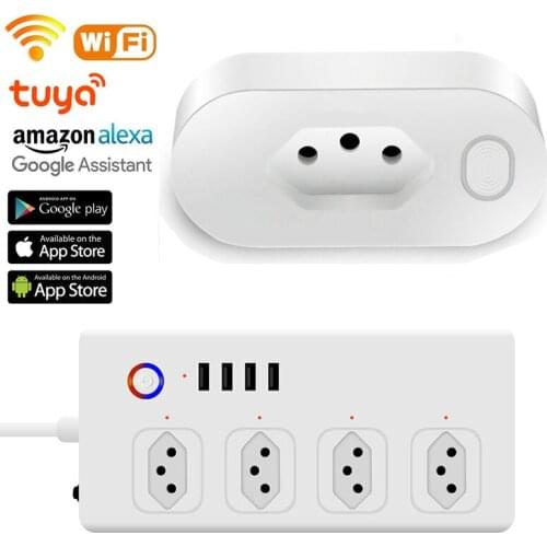 Wifi Tuya Smart Socket Brazil Plug Timer Power Strip With 4 USB Port Multiple Outlet Extension Cord Smart Home Control