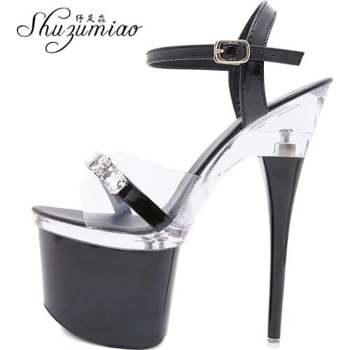 Women Sandals Shoes Transparent Fairy Puple Dancing Striptease Female Shoes 2020 Model high-heeled 18CM Sandals Wedding Shoes