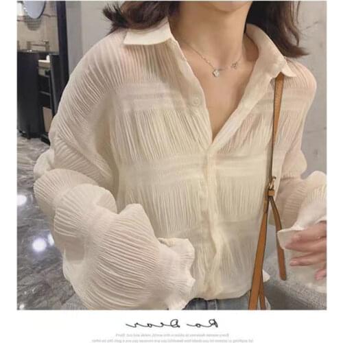 2021 Girl Feel Square Collar Chiffon Long Sleeve Shirt Design Sense Niche bottoms with a small shirt womens top
