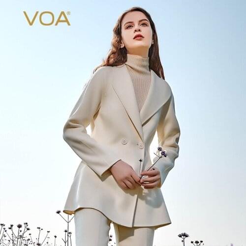 VOA Snowy Plateau Small Cashmere Green Fruit Collar Shoulder Sleeve Pocket Slim Double-sided Fine Cashmere Coat S809