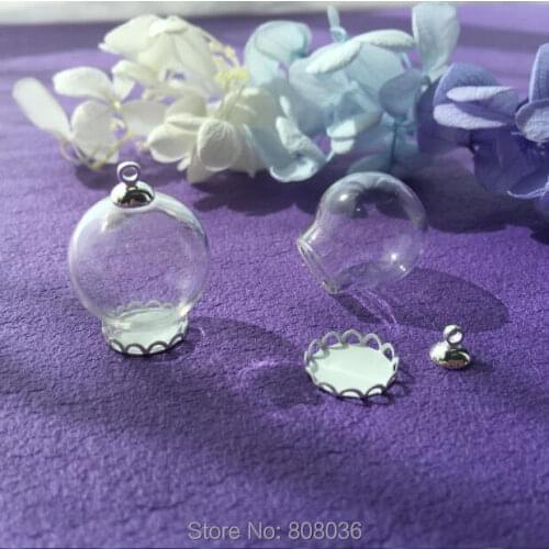 100sets lace white 20*12mm glass globe jewelry findings set glass vial pendant glass bottle dome cover necklace pendant charms