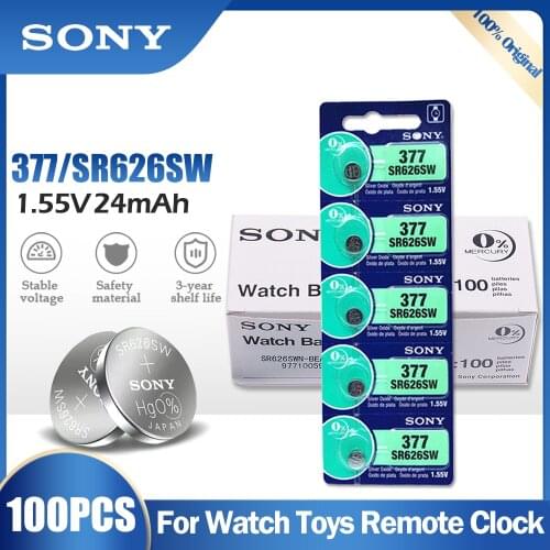 100PCS SONY 377 377A SR626SW AG4 SR626 LR66 LR626 AG 4 1.55V Silver Oxide Battery For Watch Clock Toys Car Remote Button Cell