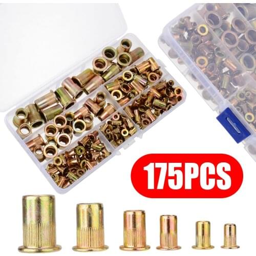 175pcs/kit Rivet Nut Kit Mixed Zinc Carbon Steel Rivnut Insert Nutsert Threaded M3 M4 M5 M6 M8 M10 Nutsert Cap