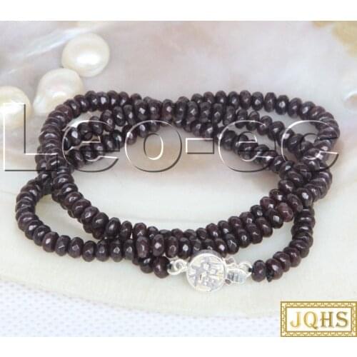 18" 2X4mm Faceted Rondelle Natural Garnet Gems Beads necklace 925s clasp v1740