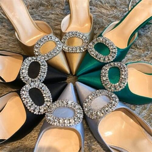 2020 Summer New Satin Sandals Rhinestone Wedding Shoes Sexy Fashion Womens Shoes Luxury High Heels